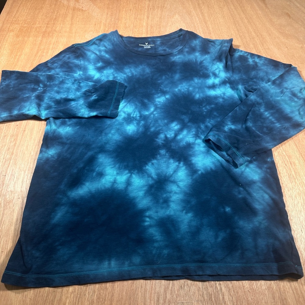 American Eagle Long Sleeve Shirt Mens XL Blue Tie Dye Cotton Crew Neck Tee